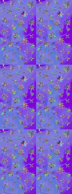 Küçük çiçekteki sevimli çiçek deseni. Mor ve mavi renkte çiçekler.