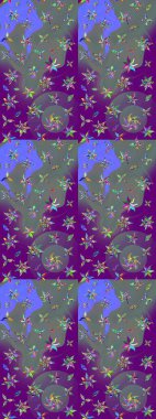 Çiçeksel mor ve gri çizim deseni. Raster çiçek izi. Klasik taslak çizimi. Raster Yumuşak kumaş deseni.