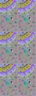 Modaya uygun kumaş deseni. Renkli Yaz Temalı eskiz kalıbı. Sevimli çiçek raster deseni. Düz Çiçek Elementleri Tasarımı.