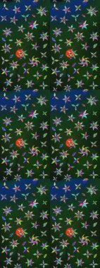 Çiçekli el çizimi çizimi deseni. Modern gelişim mavi ve yeşil raster arkaplan duvar kağıdı resimleme klasik çizgili iz sürme desenli çiçekler, çiçekli süsler.