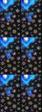 Eskiz klasiği. Raster Şirin kumaş deseni. Renkli Bahar Teması eskiz kalıbı. Düz Çiçek Elementleri Tasarımı.