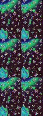 Çiçek süslemeli çizim deseni. Kahverengi ve yeşil renkli çiçekler. Raster illüstrasyonu.