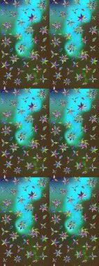 Renkli çizim kalıbı. Çiçek arkaplan. Çiçek duvar kâğıdı. Raster illüstrasyonu. Yeşil ve mavi renkli şirin tekstil.