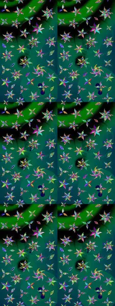 Raster illüstrasyonundaki çiçek desenli çizim. Suluboya tarzında yeşil ve mavi renkte çiçekler.