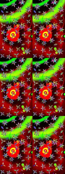 Çiçekli karalama şeklinde Raster çiçek deseni. Nazikçe, güzel çiçek arkaplanı. Kırmızı ve yeşil renkte çiçekler.