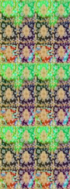 Yeşil renklerdeki altın element. Barok tarzında altın çiçekli süs. Antika altın tekrarlanabilir duvar kağıdı. Şam çizimi tekrarlanan desen.