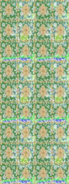 Altın karalama fantezi yapraklarından ve yeşil renkli çiçeklerden Raster soyut çiçek çelengi. El yapımı dekoratif çerçeve, albüm kapağı, tebrik kartı, klasik Art deco tarzı.