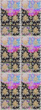 Doğu tarzı arabesk. Gri renklerde, altın elementlerle kusursuz desen. Hassas altın deseni açın. Raster. Parlak dantel, stilize çiçekler, şal desenli. Kusursuz altın dokular bukleler.