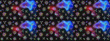 Süslü kumaş deseni. Renkli Bahar Teması eskiz kalıbı. Raster illüstrasyonundaki çiçek desenli çizim. Düz Çiçek Elementleri Tasarımı.