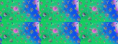 Nakış desenli çiçek deseni. Renkli grunge, koyu yeşil ve mavi çiçeklerle soyut bir arka plan oluşturur. İzler, kumaş, duvar kağıtları, tekstil için raster dokusu.