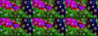 Parlak çiçekli yeşil ve siyah renkler üzerine soyut çizim deseni. Çiçeksel elementlerle süslenmiş zarif raster dokusu. Küçük çiçekte şirin bir çiçek deseni var..