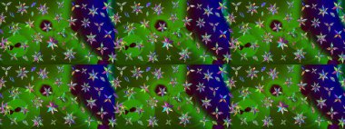 Şirin çiçek elementleri. Yeşil ve mavi renkte çiçekler. Raster illüstrasyonu. Çizim.