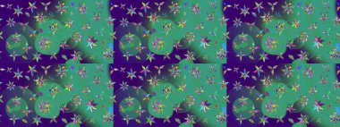 Suluboya çiçekli çiçek deseni. Raster illüstrasyonu. Mavi ve yeşil renkli güzel tekstil.