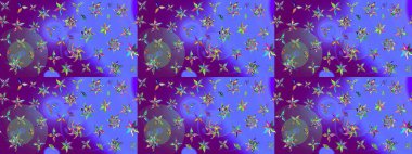 Raster illüstrasyonundaki çiçek desenli çizim. Mor ve mor renkli çiçekler. Renkli Bahar Teması eskiz kalıbı. Düz Çiçek Elementleri Tasarımı.