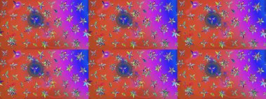 Çiçekli karalama şeklinde Raster çiçek deseni. Nazik, sevimli çiçek arkaplanı. Pembe ve turuncu renkte çiçekler.