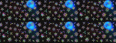 Çiçekli karalama şeklinde Raster çiçek deseni. Gri ve mavi renkte yaz çiçekleri. Raster illüstrasyonu.