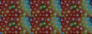 Çiçek desenli çizim. Raster illüstrasyonu. Kahverengi ve yeşil renkli Asyalı tekstil.