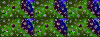 Nakış desenli çiçek deseni. Renkli grunge, koyu yeşil ve mavi çiçeklerle soyut bir arka plan oluşturur. İzler, kumaş, duvar kağıtları, tekstil için raster dokusu.