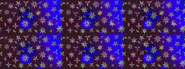 Küçük çiçekli yay deseni çiz. Raster illüstrasyonu. Suluboya tarzında kahverengi ve mavi renkler üzerine.