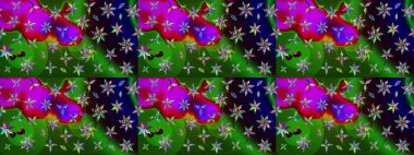 Parlak çiçekli yeşil ve siyah renkler üzerine soyut çizim deseni. Çiçeksel elementlerle süslenmiş zarif raster dokusu. Küçük çiçekte şirin bir çiçek deseni var..