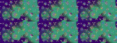 Suluboya çiçekli çiçek deseni. Raster illüstrasyonu. Mavi ve yeşil renkli güzel tekstil.