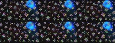 Çiçekli karalama şeklinde Raster çiçek deseni. Gri ve mavi renkte yaz çiçekleri. Raster illüstrasyonu.