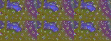 Raster düz çiçek çizim deseni. Hediye ambalaj kağıdı, tebrik kartları, posterler ve pankart tasarımı. Kahverengi ve mor renkte çiçekler.