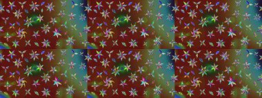 Çiçek desenli çizim. Raster illüstrasyonu. Kahverengi ve yeşil renkli Asyalı tekstil.