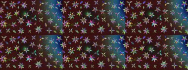 Çiçekli karalama şeklinde Raster çiçek deseni. Yumuşak, bahar çiçekli arka plan. Kahverengi ve mavi renkte çiçekler.