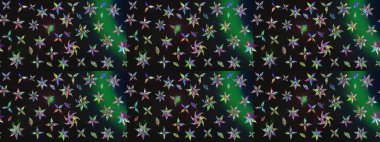 Raster illüstrasyonundaki çiçek desenli çizim. Gri ve yeşil renkte çiçekler.