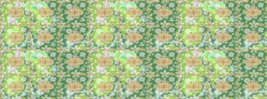 Klasik oryantal desen yeşil renklerden üstündür. Geleneksel raster ve altın desen. Damask taslak süsü.