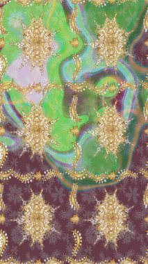 Eskiz oryantal klasik altın desen. Kahverengi renklerde altın tekrarlayan elementler içeren Raster soyut arkaplanı.