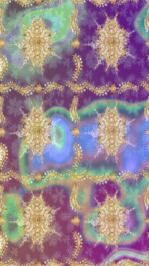 Antika altın tekrarlanabilir duvar kağıdı. Tarafsız renklerde altın element. Damask çizimi tekrarlanıyor. Barok tarzında altın çiçekli süs..