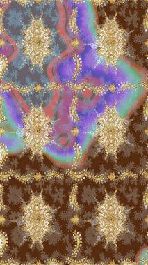 Geleneksel oryantasyon süsü. Kahverengi renkli ve altın elementli eskiz deseni. Klasik klasik klasik arka plan. Klasik Raster altın desenini çiz.