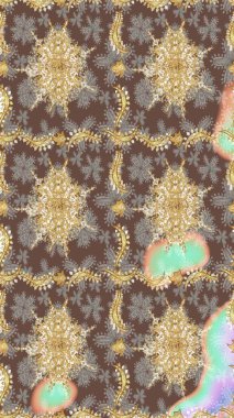 Kahverengi renklerde altın elementler. Geleneksel klasik Raster altın eskiz modeli. Barok tarzında eskiz doğulu süsü..