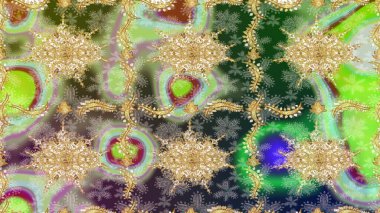 Yeşil renkli Raster altın deseni. Altın kar tanesi basit bir çizim kalıbı. Kış sembolü, Mutlu Noeller, Mutlu yıllar 2019. Soyut duvar kağıdı, ambalaj dekorasyonu.