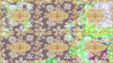 Tarafsız renklerde altın elementlerle çizim. Klasik Raster altın desenini çiz. Geleneksel oryantasyon süsü. Raster illüstrasyonu. Klasik vintage arkaplan.