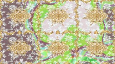 Eskiz kalıbı altın elementler. Klasik çiçek dokusu. Raster illüstrasyonu. Tarafsız renklerde Royal retro. Kart, duvar kağıdı, ambalaj ve tekstil için klasik tasarım. Altın şablon.