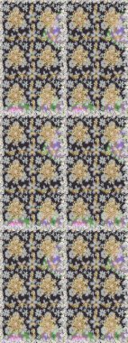 Raster illüstrasyonu. Kusursuz altın desenli bukleler. Doğu tarzı arabesk. Altın elementli gri renkler. Raster altın desen.