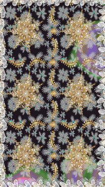 Barok tarzında altın çiçek süsü. Gri renklerdeki altın element. Antika altın tekrarlanabilir duvar kağıdı. Damask arkaplanı tekrarlayan kusursuz desen.