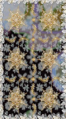 Geleneksel oryantasyon süsü. Klasik klasik klasik arka plan. Raster illüstrasyonu. Kusursuz klasik raster altın desenli. Gri renklerde, altın elementlerle kusursuz desen.