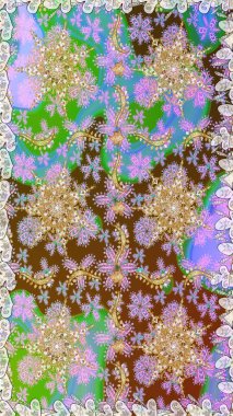 Raster illüstrasyonu. Damask altın soyut çiçek nötr renklerde pürüzsüz desen. Süsleme.