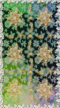 Paisleys zarif çiçek desenli dikdörtgen arka plan duvar kâğıdı illüstrasyonlu klasik stil, modern 3D çizgili sanat altın ve gri desenli çiçek yaprakları ve süslemeleri..