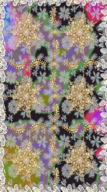 Barok tarzında kusursuz bir doğulu süsü. Gri renkli ve altın elementli altın desenli. Raster oryantal süs. Geleneksel klasik altın desen.