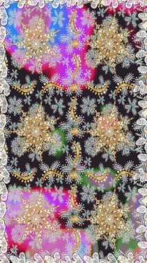 Süslü raster dekorasyonu. Klasik barok çiçek desenli, gri yerine altın desenli. Gri renklerdeki altın element. Lüks, kraliyet ve Viktorya dönemi konsepti.