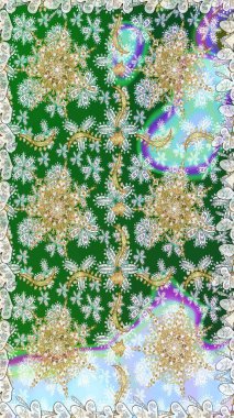 Doku arka planında altın duvar kâğıdı. Damask kusursuz yinelenen arkaplan. Barok tarzında altın çiçekli süs. Tarafsız renklerde altın element.