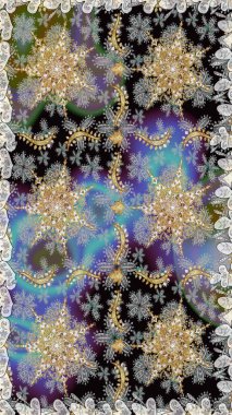 Barok tarzında duvar kağıdı tasarımı için kusursuz damaske deseni arkaplanı. Gri renkli ve altın elementli altın desenli. Süslü raster dekorasyonu.