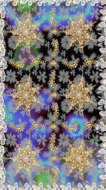 Paisleys zarif çiçek desenli dikdörtgen arka plan duvar kâğıdı illüstrasyonlu klasik stil, modern 3D çizgili sanat altın ve gri desenli çiçek yaprakları ve süslemeleri..