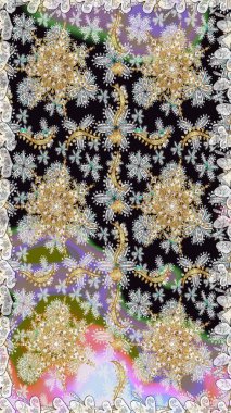 Kusursuz raster arka plan. Gri renklerdeki altın elementler. Duvar kâğıdı barok, İspanyol kumaşı. Şık bir grafik desen. Çiçek deseni.