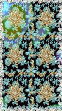 Raster illüstrasyonu. Süslü dekorasyon. Damask altın soyut çiçek nötr renklerde pürüzsüz desen.